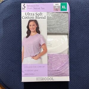 NWT 32 Degrees Cool Ultra Soft 3-Pack White Gray Lilac Cotton Tee Size XL Womens